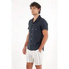 TENNIS - Camisa en 100% lino azul para hombre