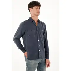 TENNIS - Camisa clásica manga larga azul para hombre