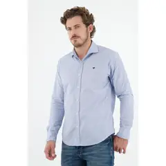 TENNIS - Camisa azul con cuello francés para hombre