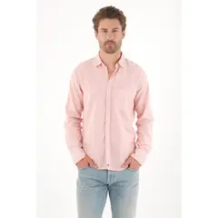 TENNIS - Camisa manga larga preteñida rosada para hombre