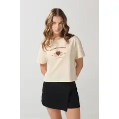 KOAJ - Camiseta crop top unicolor con texto estampado en frent Mujer