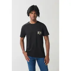 KOAJ - Camiseta negra con manga corta, arte college y bolsillo Hombre