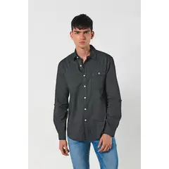 KOAJ - Camisa manga larga negra en algodón con diseños de pun Hombre