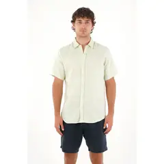 TENNIS - Camisa en 100% lino verde para hombre