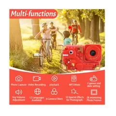 GENERICO - Cámara Digital Dinosaurio Rojo Armable Para Niños