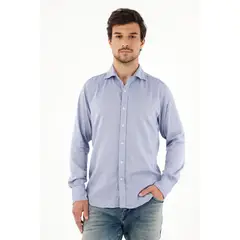 TENNIS - Camisa azul con diseño preteñido manga larga para hombre