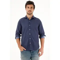 TENNIS - Camisa azul oscura Regular fit preteñida para hombre