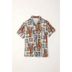 TENNIS - Camisa tipo bowling con estampado de langostas para hombre