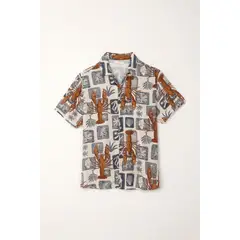 TENNIS - Camisa tipo bowling con estampado de langostas para hombre