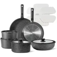 HOME - Set Juego de Ollas 17 Piezas Granito Marmol Antiadherente Donnor Negro