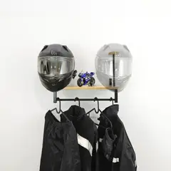 INDUHOGAR - Soporte para cascos de pared en tubo metalico y madera pino