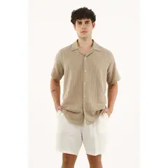 TENNIS - Camisa café tipo bowling manga corta para hombre