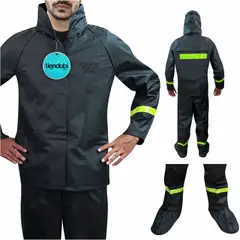 GENERICO - Impermeable Para Moto Tres Piezas Con Botas Reflectivo Negro