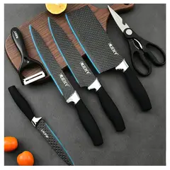 GENERICO - Set Cuchillos De Cocina Tijeras Y Pelador Acero Inoxidable