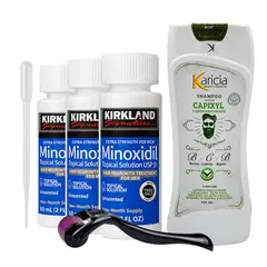 SIGNATURE - Minoxidil Topical Kirkland X3 frascos + Shampoo Karicia+Dermaroller