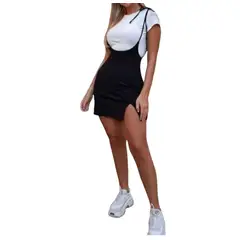 VIA7 - Overol en falda licrado ajustado amarre hombros