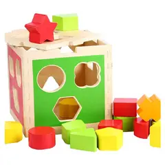MARKET TOYS - Cubo De Madera Infantil Con Formas Geométrica + Encastrar