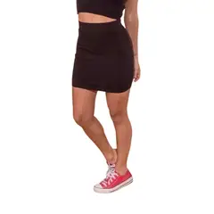 VIA7 - Falda pegada corta negra pliegues casual mujer