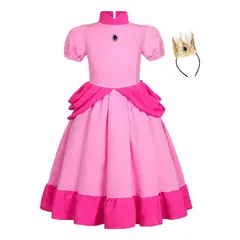 GENERICO - Disfraz Vestido Princesa Peach De Niña Halloween TALLA L