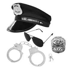 GENERICO - Disfraz Policia Adulto Tombo Gorra Placa Esposas Y Gafas