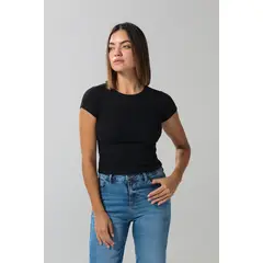 KOAJ - Camiseta en rib unicolor ceñida con manga corta Mujer