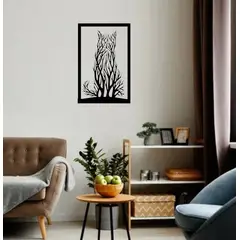 BEER EXPERIENCE LAB - Cuadro decoración pared gato con ramas 60x40cm MDF Negro