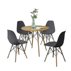 GENERICO - Comedor Redondo Color Madera + 4 Sillas Color Gris