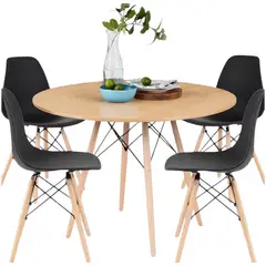 GENERICO - Comedor Redondo Color Madera + 4 Sillas Color Negro