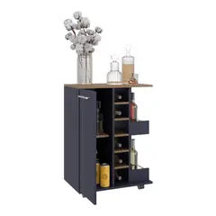 RTA DESIGN - Bar Cart Argus Azul y Fresno Kronos con Porta Copas
