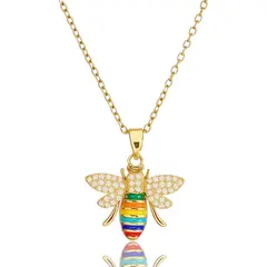 GENERICO - Collar Cadena Con Dije Abeja Colores Con Circon En Acero Inox