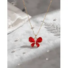 GENERICO - Collar Cadena Con Dije Mariposa Piedra Roja Con Circon En Acero Inox