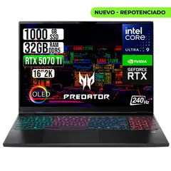 ACER - PORTATIL PREDATOR ULTRA 9 275HX RTX 5070 TI 12GB RAM 32GB SSD 1TB 16" OLED 240HZ