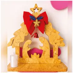 GENERICO - Pesebre Decorativo en OSB con Moño y Campana