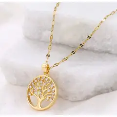 GENERICO - Collar Cadena Con Dije Arbol De Vida Pequeño En Acero Inoxidable
