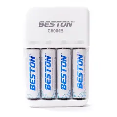 BESTON - Cargador + 4 Pilas Aa Recargables 1.2v 1500mah