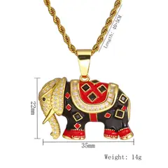 GENERICO - Collar Cadena Con Dije Elefante Rojo Grande En Acero Inoxidable