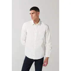 KOAJ - Camisa en algodón unicolor cuello sport collar con bols Hombre