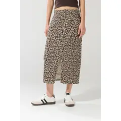 KOAJ - Falda en jean tiro alto kaki larga con diseño animal pr Mujer