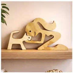 TIZZY DISEÑO - Figura Decorativa de Madera Mujer y Gato Diseño Artesanal