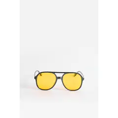 KOAJ - Gafas de sol, tipo piloto con marco negro y lente amar Hombre