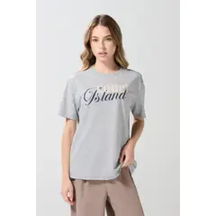 KOAJ - Camiseta en algodón gris manga corta con arte college Mujer