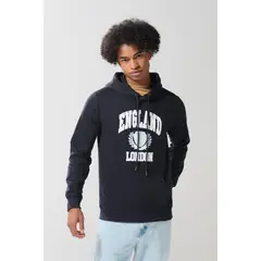 KOAJ - Buzo azul intenso con capota y diseño college blanco Hombre