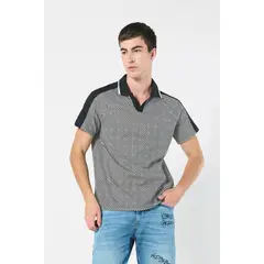 KOAJ - Camiseta polo negra con manga corta y diseños estampad Hombre