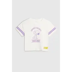 KOAJ - Camiseta crema clara crop top con arte de Snoopy Niña