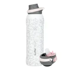 BUFFER FLASK - Termo Botella Termica Agua 1lt Buffer Acero Inox + 2 tapas - Blanco