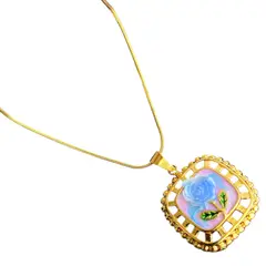 STAINLESS STEEL - Collar Cadena Vintage Con Dije Flor Azul En Acero Inoxidable