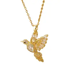 STAINLESS STEEL - Collar Cadena Con Dije Colibri Con Circon En Acero Inoxidable