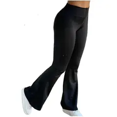VIA7 - Pantalon talle alto de cierre pretina ancha bota campana negro