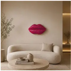 TIZZY DISEÑO - Cuadro Decorativo Fucsia en Forma de Beso Arte 3D en MDF