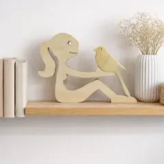 TIZZY DISEÑO - Figura Decorativa de Madera Mujer y Ave Diseño Artesanal